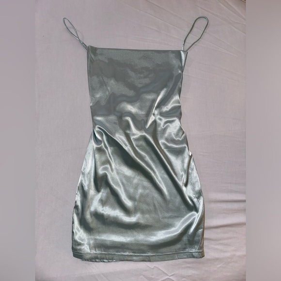 FASHION NOVA: Take Me Higher Satin Mini Dress - Sage - Picture 9 of 10